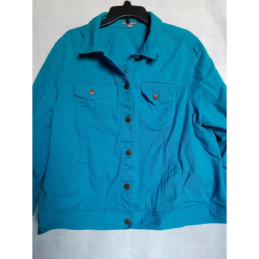 Jessica London Womens Size 22 W Blue Button Up Top 100% Cotton Pockets Collared!